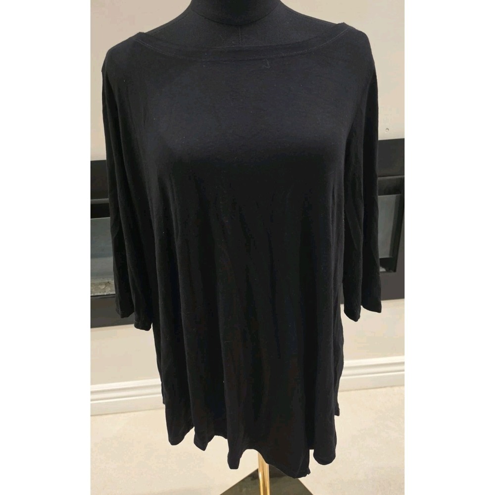 Eileen Fisher Stretch Black Tunic 3/4 Sleeve Asymmetric Minimalist Lagenlook XL